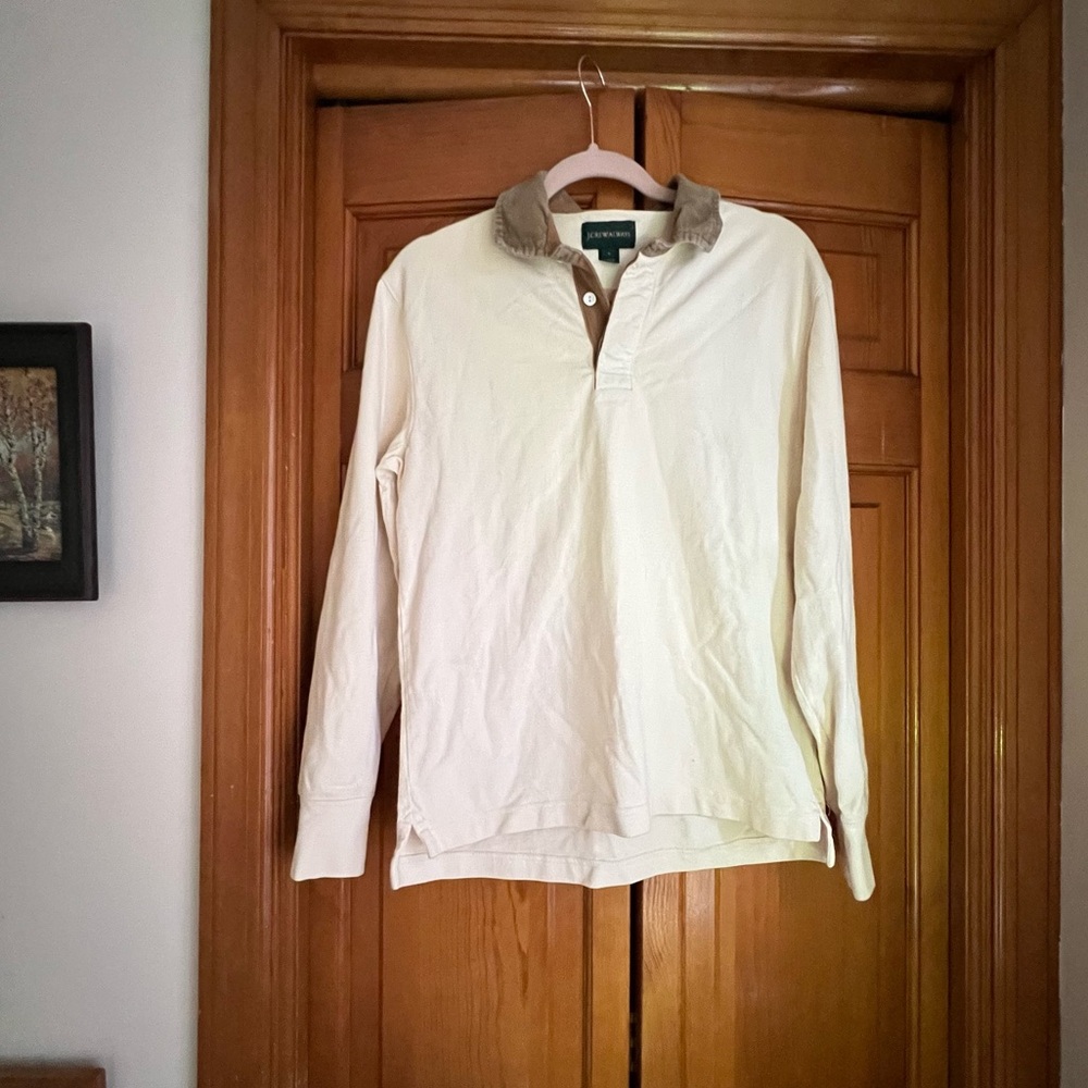 J. Crew Cream Long Sleeve Polo Shirt